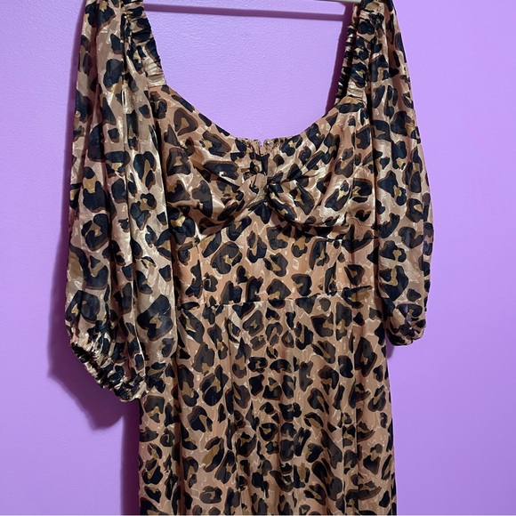 Hutch Dress Women's Size 1X Leopard Print Twist-Front Puff-Sleeve Ruffle-Hem - Picture 6 of 13